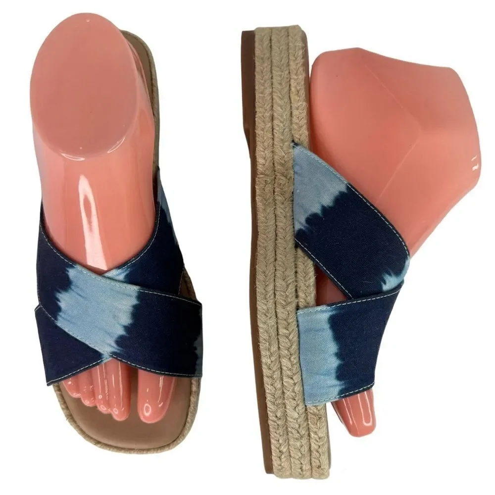NWOB! Lucky Brand Gayte Espadrilles Slip On Denim Blue Tie Dye Sandals Sz 7.5